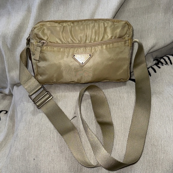 Prada Handbags - Prada Milano Tan Nylon Crossbody Bag long adjustable strap silver hardware